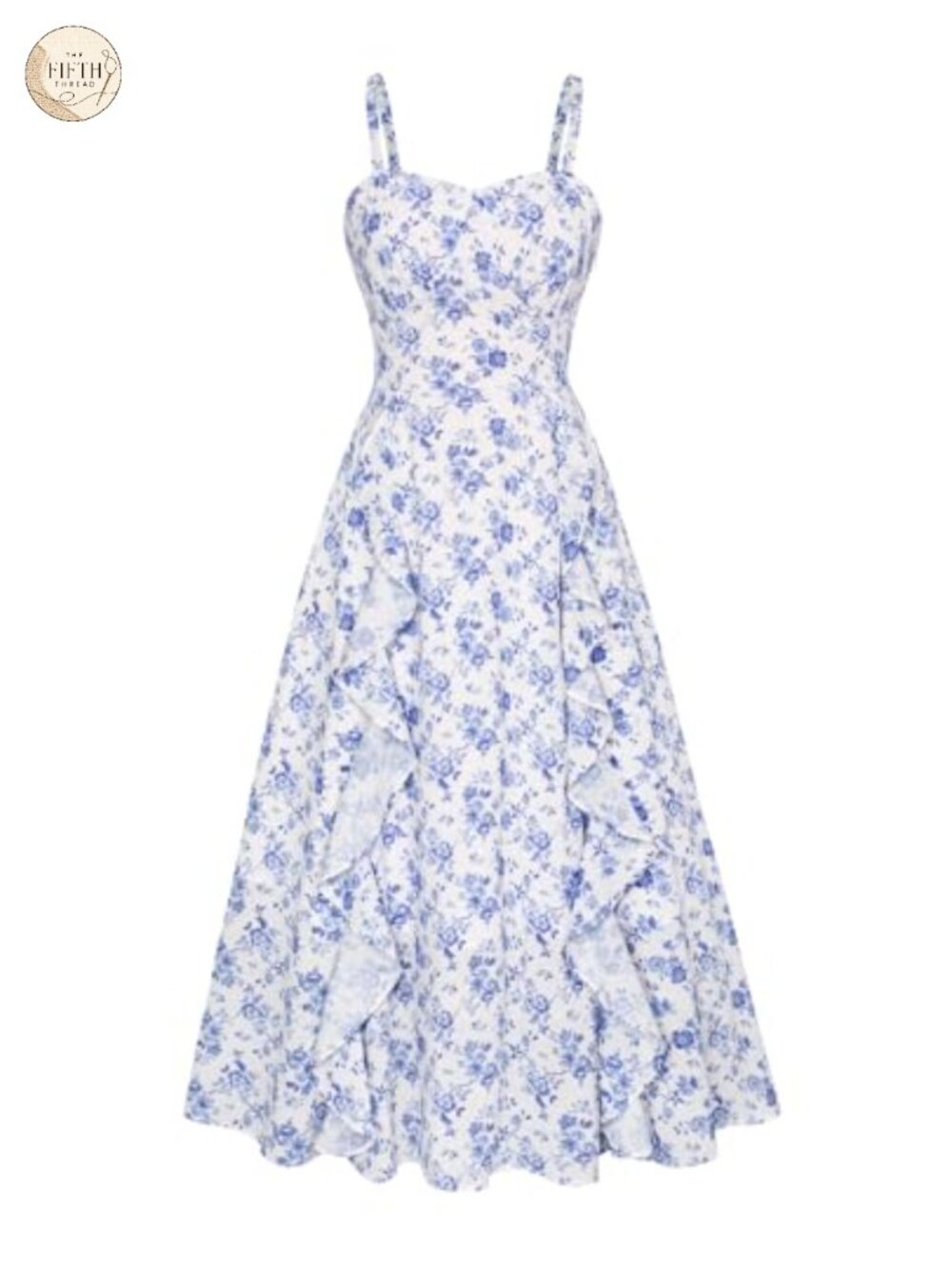 Boho Ruffle Midi Dress Empire Waist Spaghetti Strap